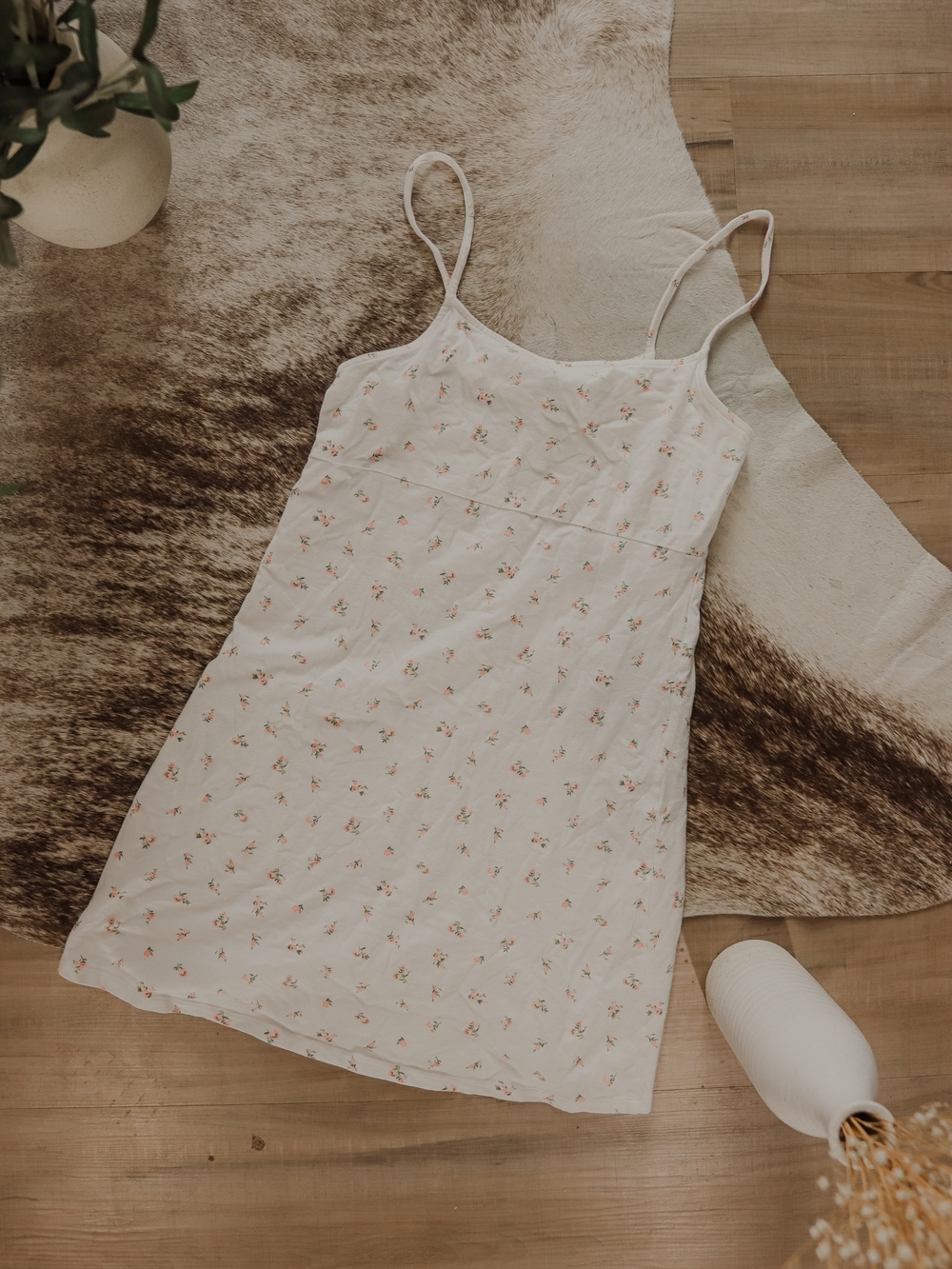 H&M White Mini Dress with Pink Floral Print